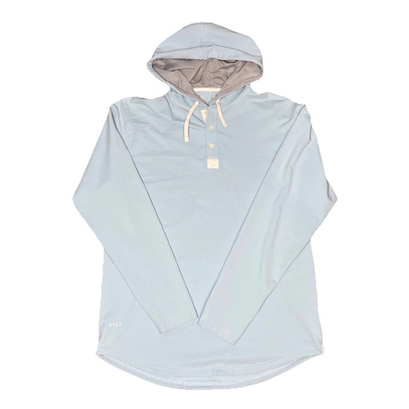 BYLT Basics Other - BYLT Drop Cut Long Sleeve Hooded Henley LUX Size Large Light Blue Comfort Casual